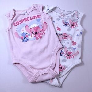 Disney Baby 3/6M Stitch & Angel 2-Piece Sleeveless Graphic & Print Bodysuits Set